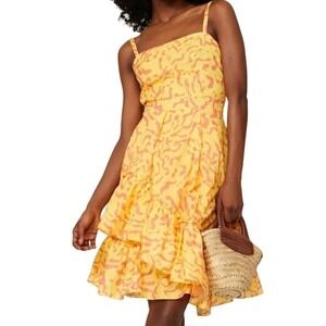Derek Lam 10 Crosby Scribble Sundress Womens 2 Yellow Pink Ruffle Strap EUC